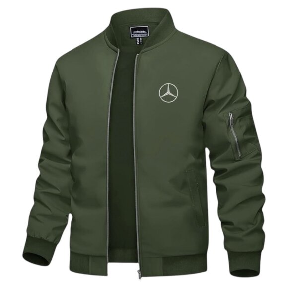 Men's Mercedes-Benz Car Logo Embroidered Light Weight Bomber Jacket -Green
